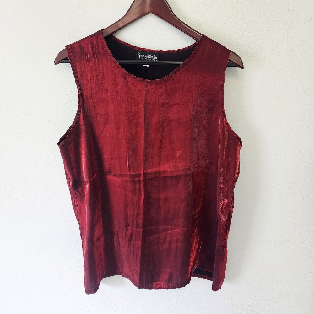 Vintage Diane Von Furstenberg shinmer shiny deep red tank top size large